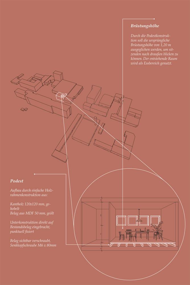 Schema Section through an apparment in Hamm-Süd, which is placed in a converted comercial area