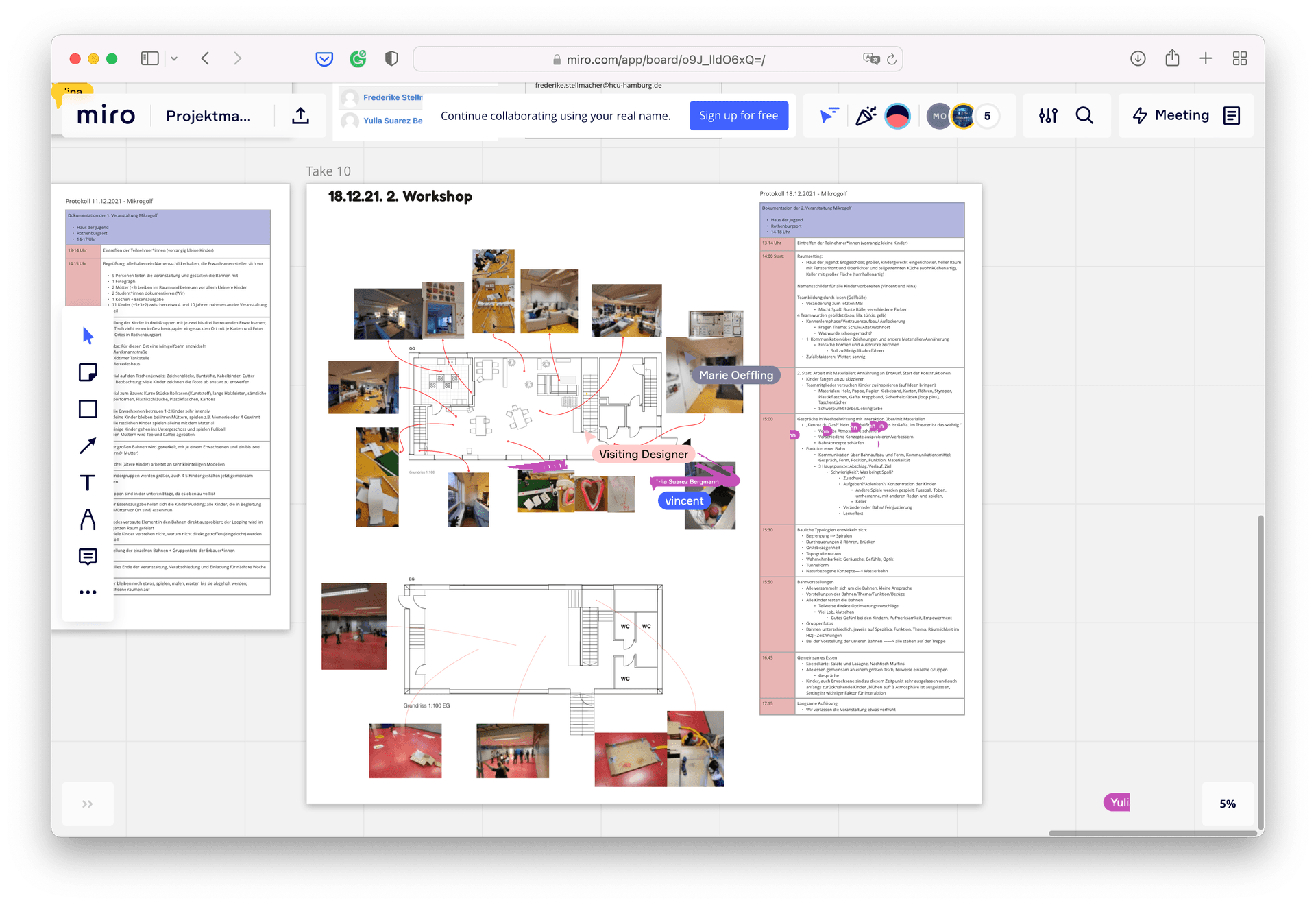 Screenshot Miro Board: Dokumentation des Mikrogolf Workshops am 18.12.21